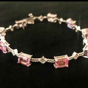 10kt white Gold Pink Topaz & Diamond bracelet